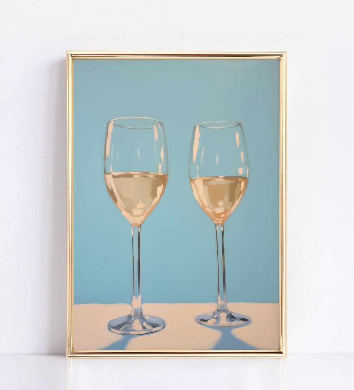 Two White Wine Glasses Minimalist Bar Cart Kitchen Art Poster