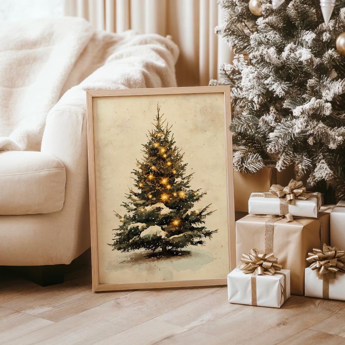 Glowing Snowy Christmas Tree With Warm Lights Vintage Poster - Image 4