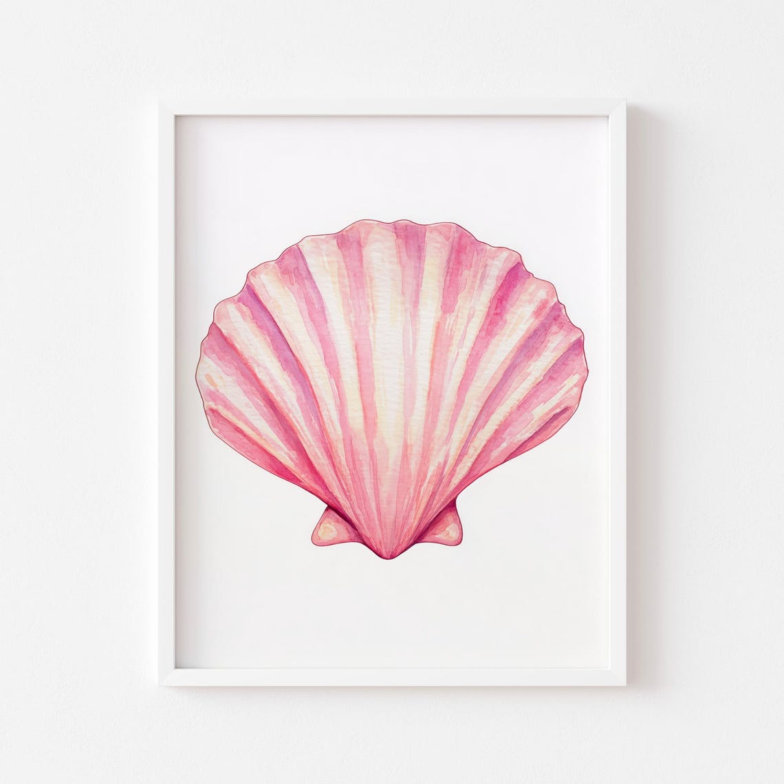 Pink Scallop Seashell Watercolor Coastal Beach House Wall Art - Image 3