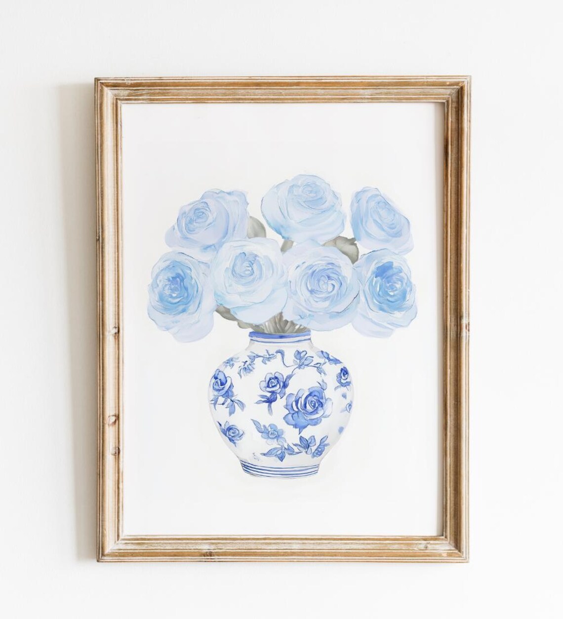 Blue Roses Chinoiserie Vase Watercolor Floral Classic Style Poster - Image 2