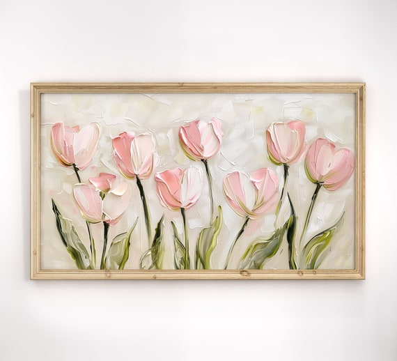 Vintage Spring Tulips Frame Tv Art Moody Floral Oil Painting Neutral Flower Tv Decor For Spring Botanical Screensaver And Home Decor