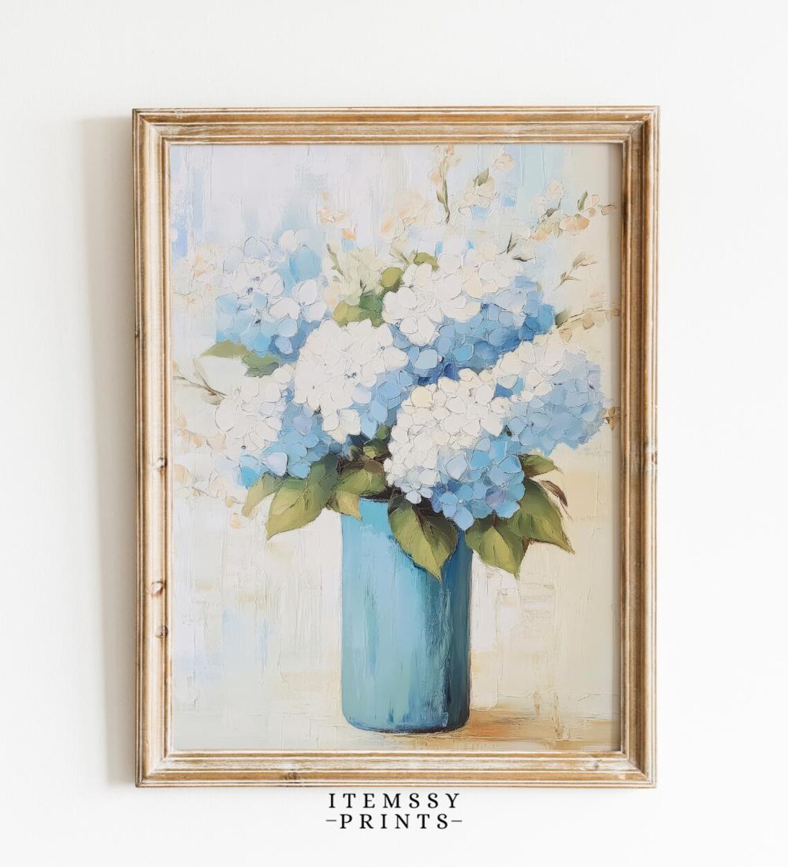 White Purple Hydrangeas Vintage Poster, Botanical Art