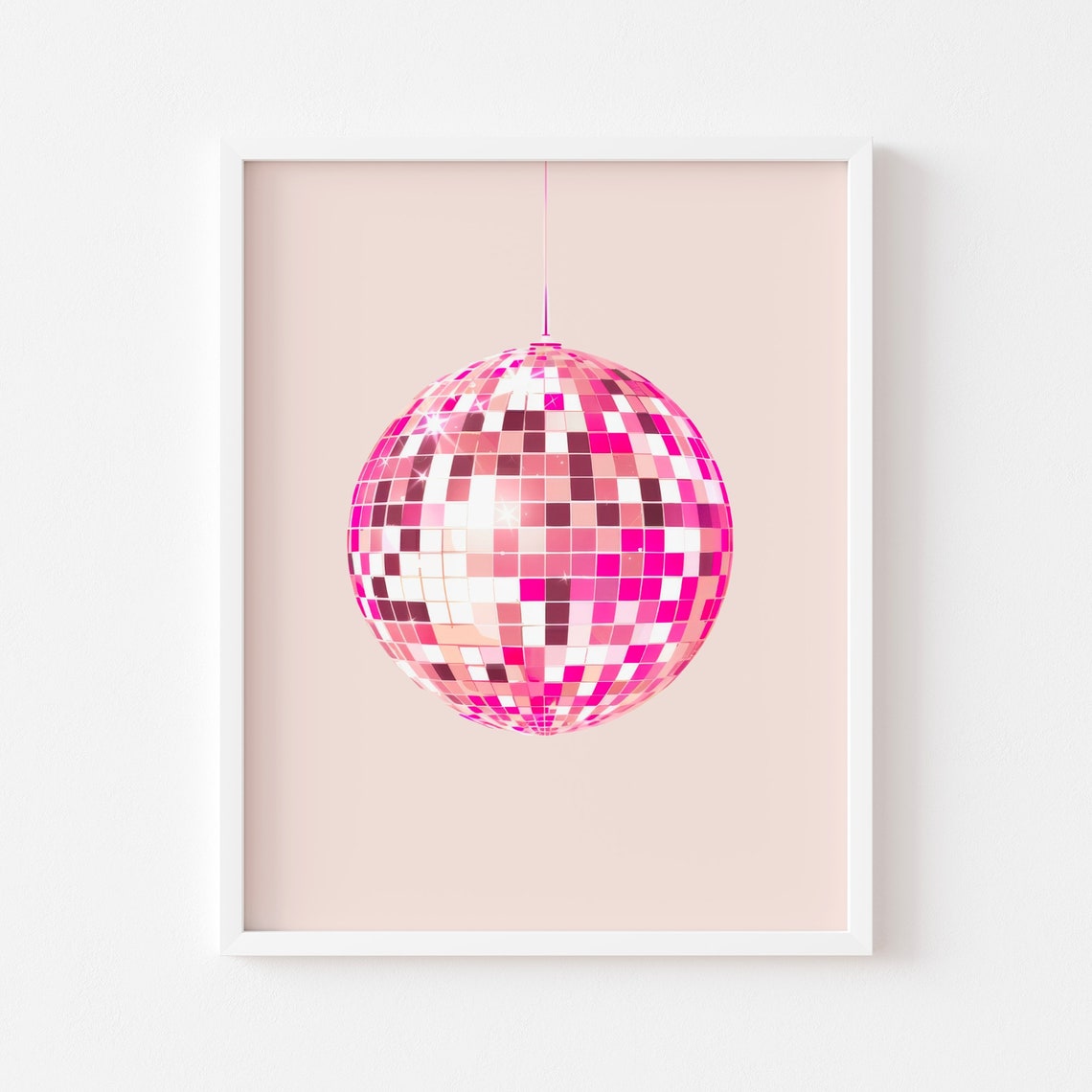 Pink Disco Ball Retro Party Minimalist Sparkly Blush Glam Wall Art - Image 2