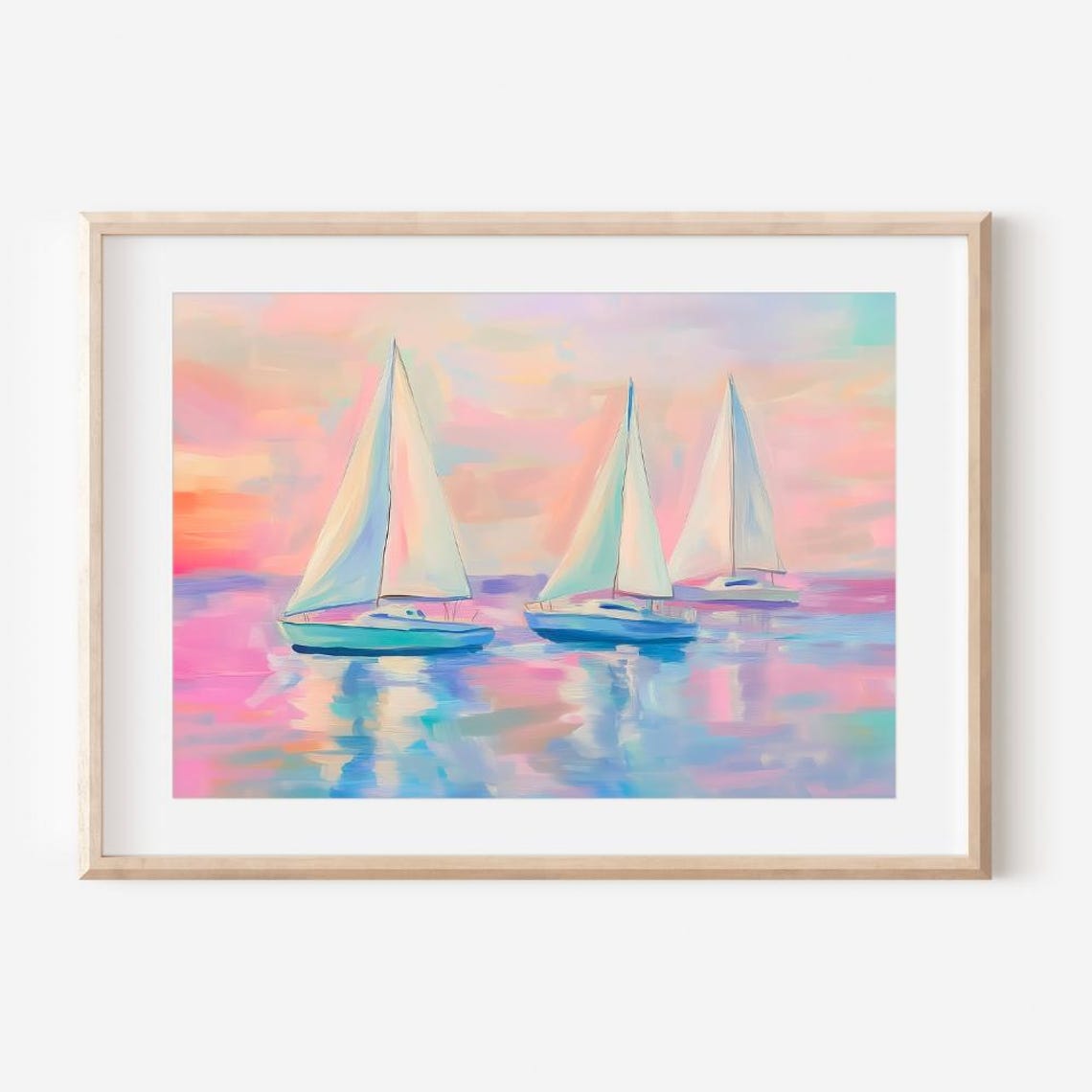 Pastel Sailboat Painting Colorful Sunset Seascape Art Poster - Image 2
