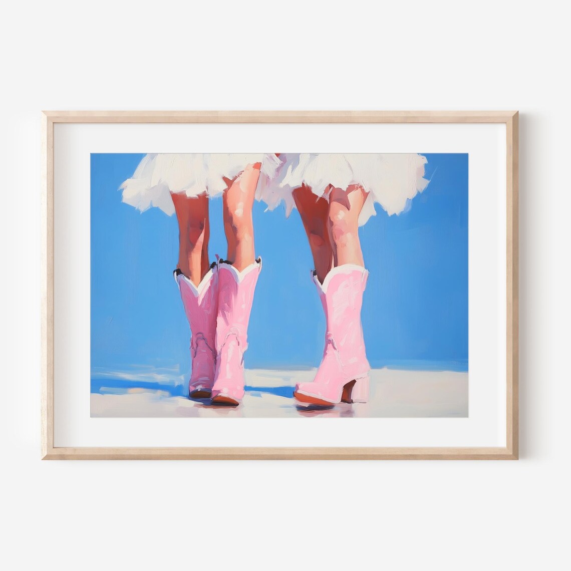 Girls in Pink Cowboy Boots and White Dresses Beach Coastal Wall Art - Image 3