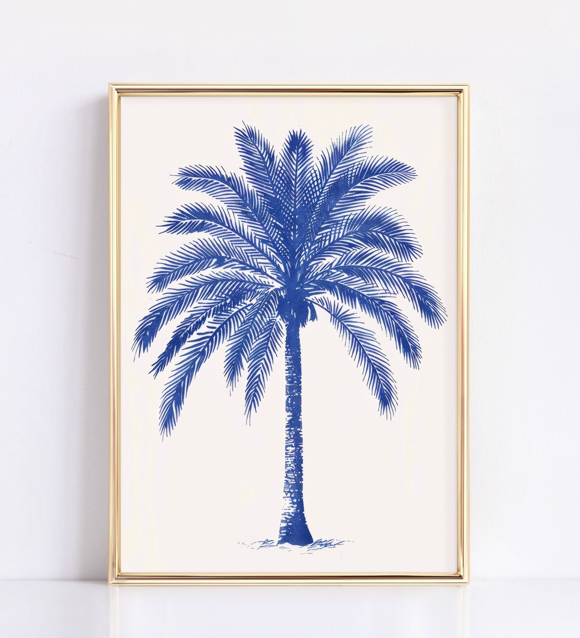 Blue Ink Palm Tree Minimalist Coastal Tropical Sketch Poster