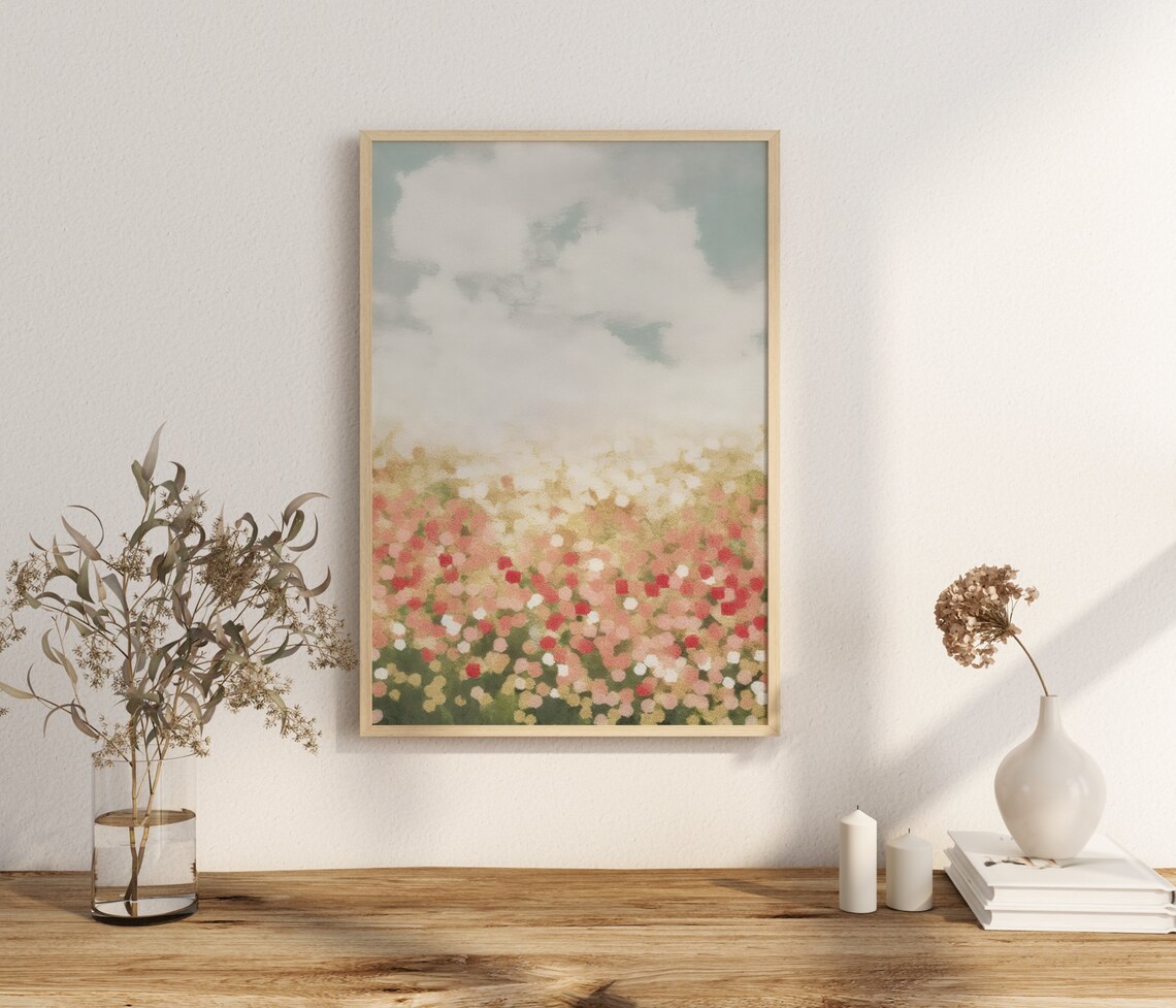 Soft Impressionist Wildflower Field Pale Sky Floral Art Poster - Image 3