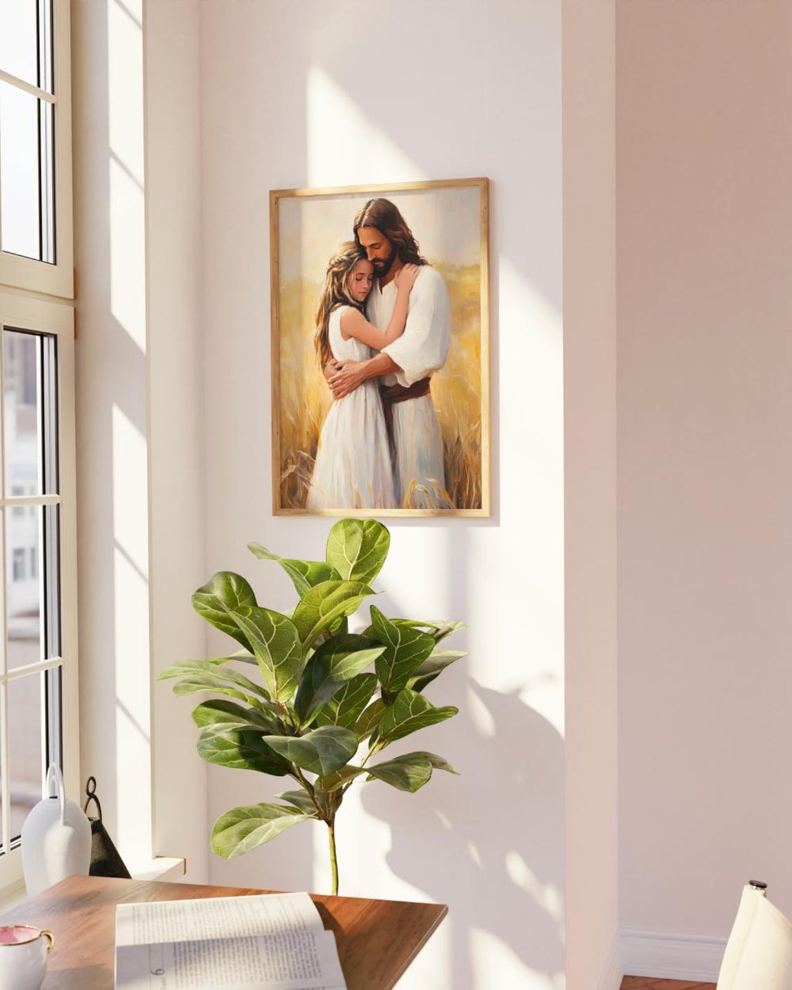 Jesus Warmly Embracing Young Girl In Golden Wheat Field Poster - Image 2