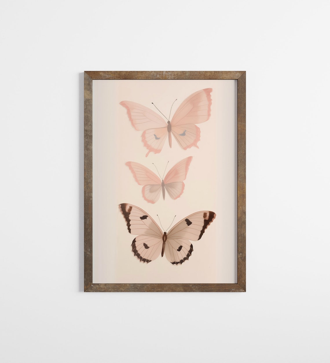 Three Soft Pink Butterflies Delicate Blush Insect Art Poster - Image 3