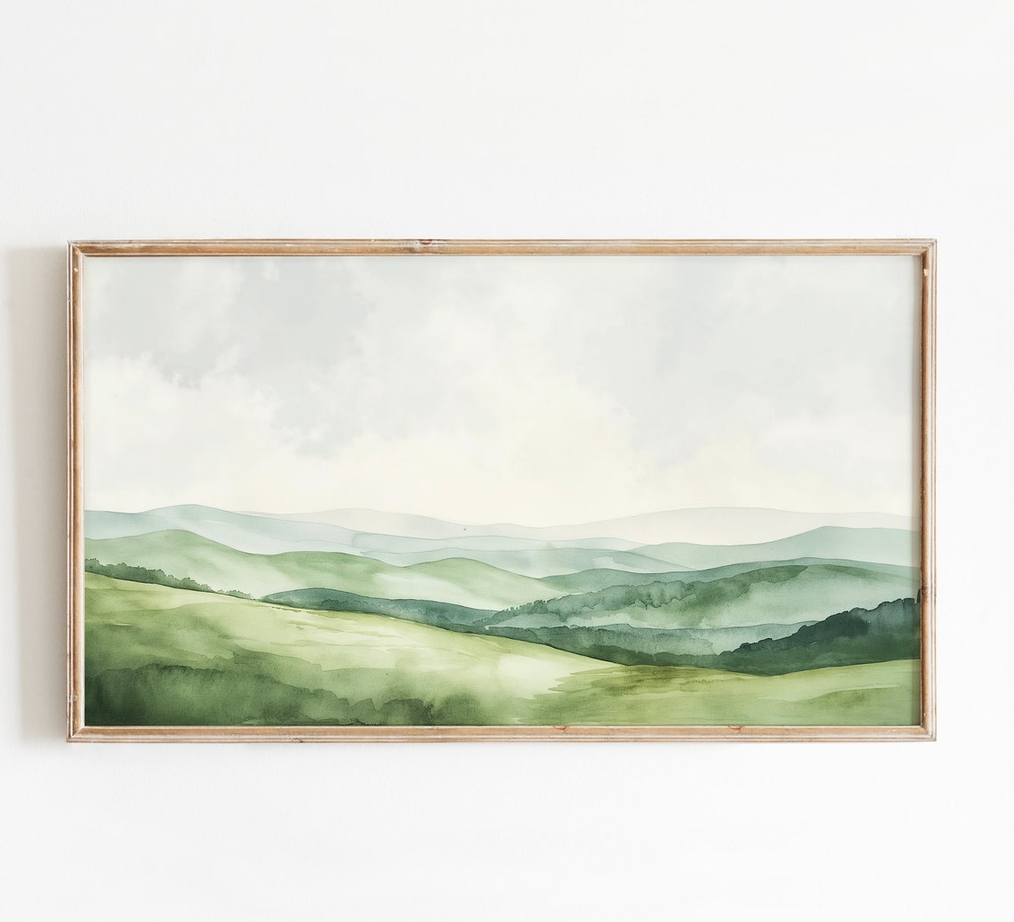 Sage Green Rolling Hills Watercolor Minimalist Mountain Art Poster - Image 2