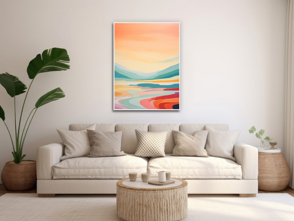 Large Abstract Landscape Wall Art Framed Print Modern Landscape Painting Colorful Artwork Misty Horizon 3 - Image 3
