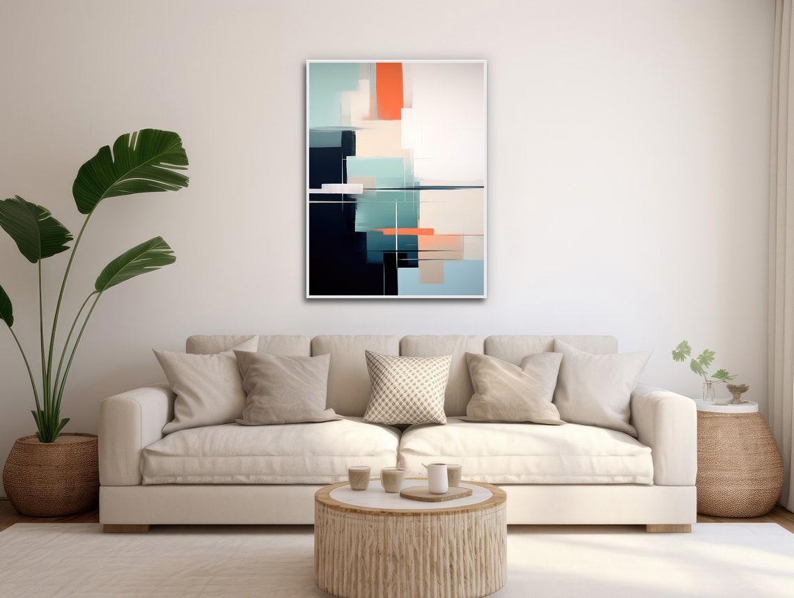 Large Abstract Wall Art Modern Geometric Painting Framed Print Black Teal Orange Quiet Voyage 2 - Image 3