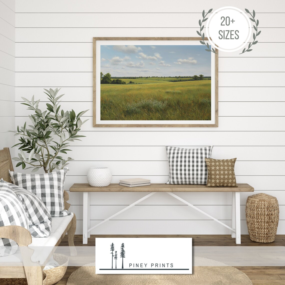 Rolling Green Meadow Wildflower Field Oil Painting Landscape Poster - Image 4