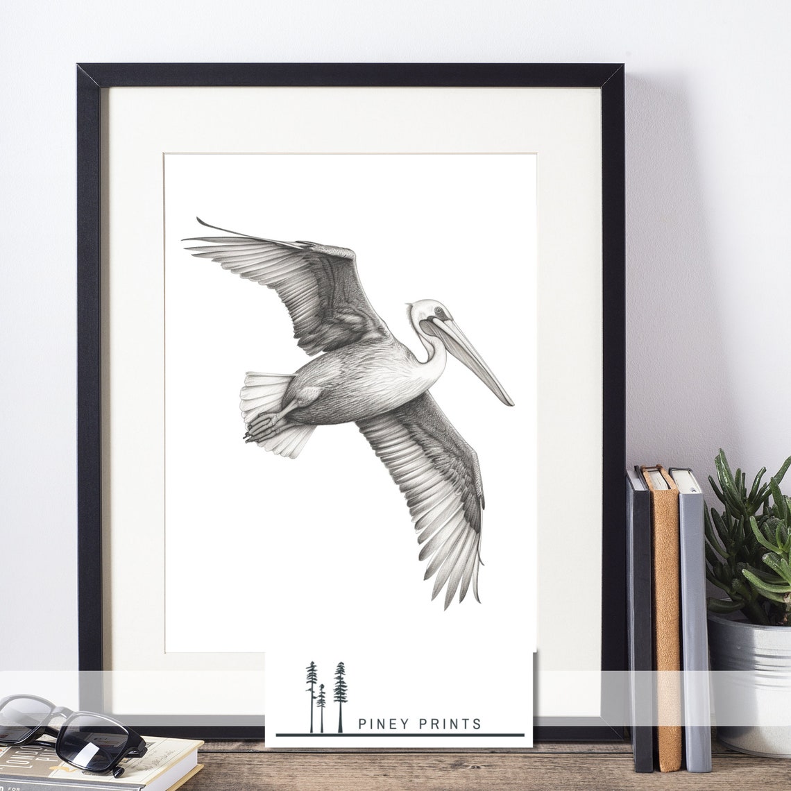 Pelican In Flight Black And White Bird Sketch Minimalist Coastal Print - Image 3