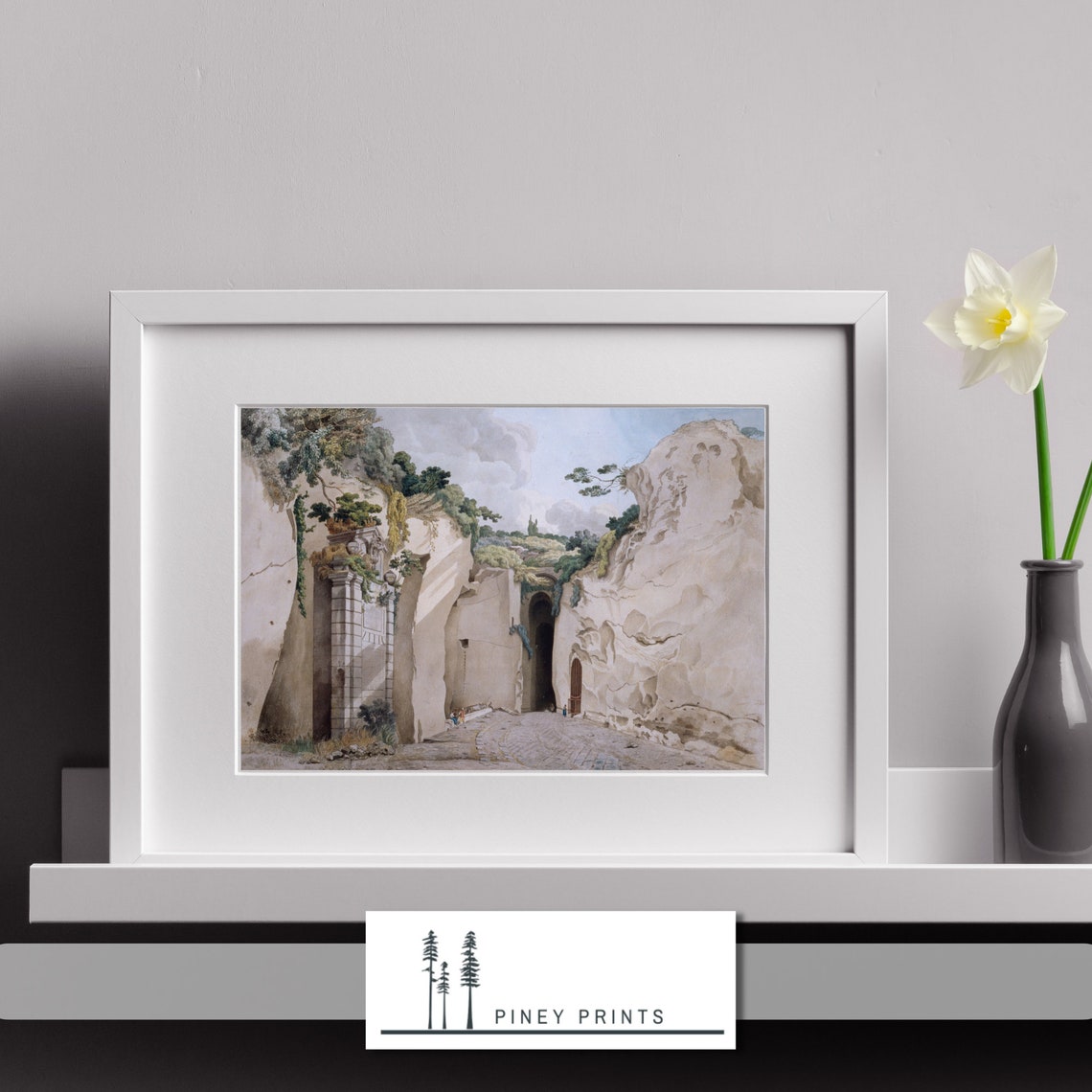 Italian Grotto Rock Archway Vintage Naples Landscape Painting Poster - Image 3