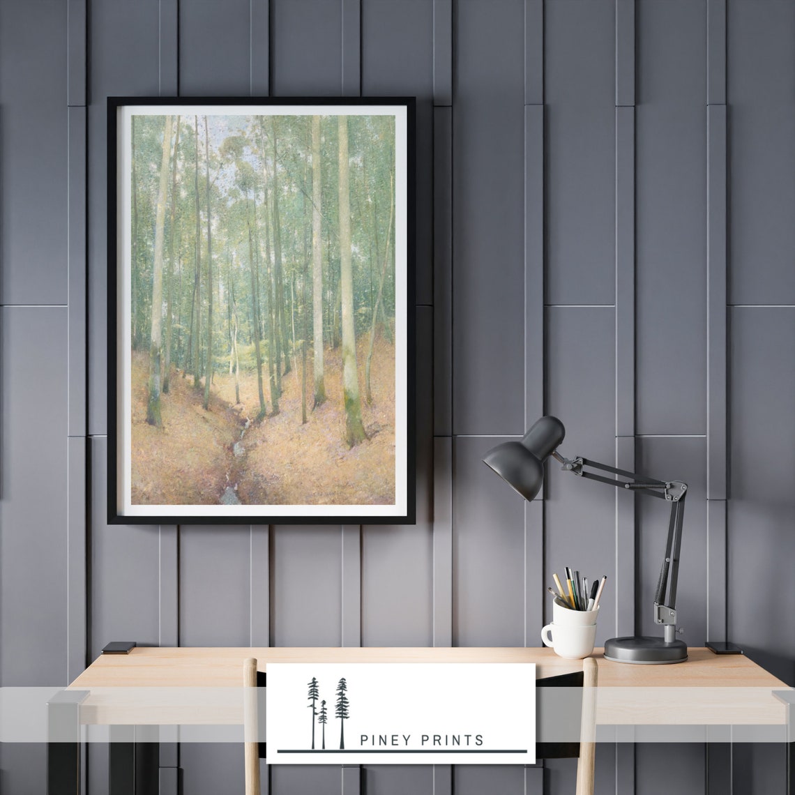 Peaceful Forest Interior Tall Trees With Stream Vintage Woods Poster - Image 2