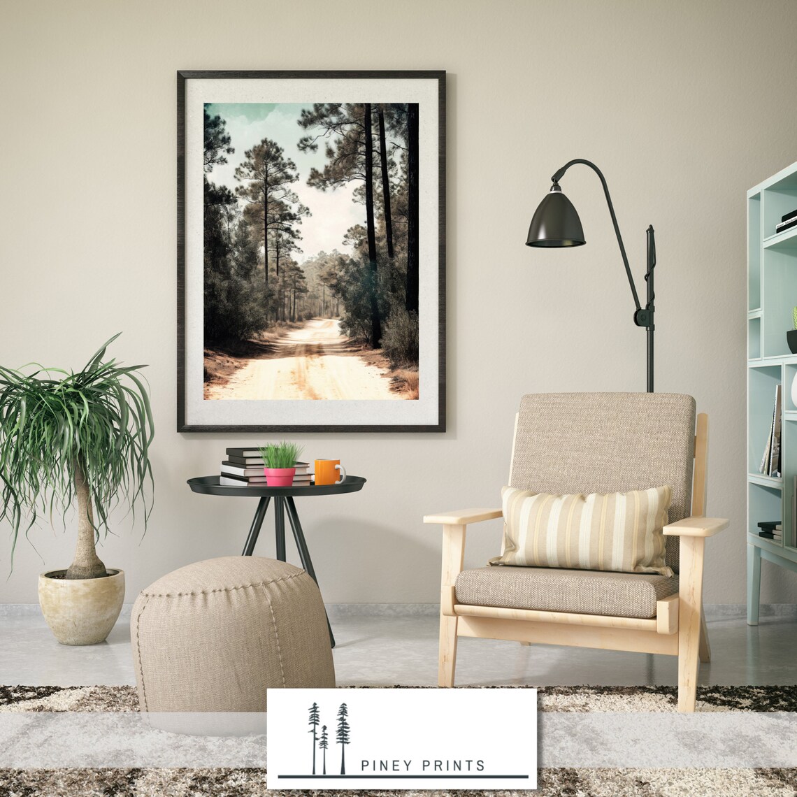 Vintage Pine Forest Dirt Road Painting Quiet Woodland Art Poster - Image 4
