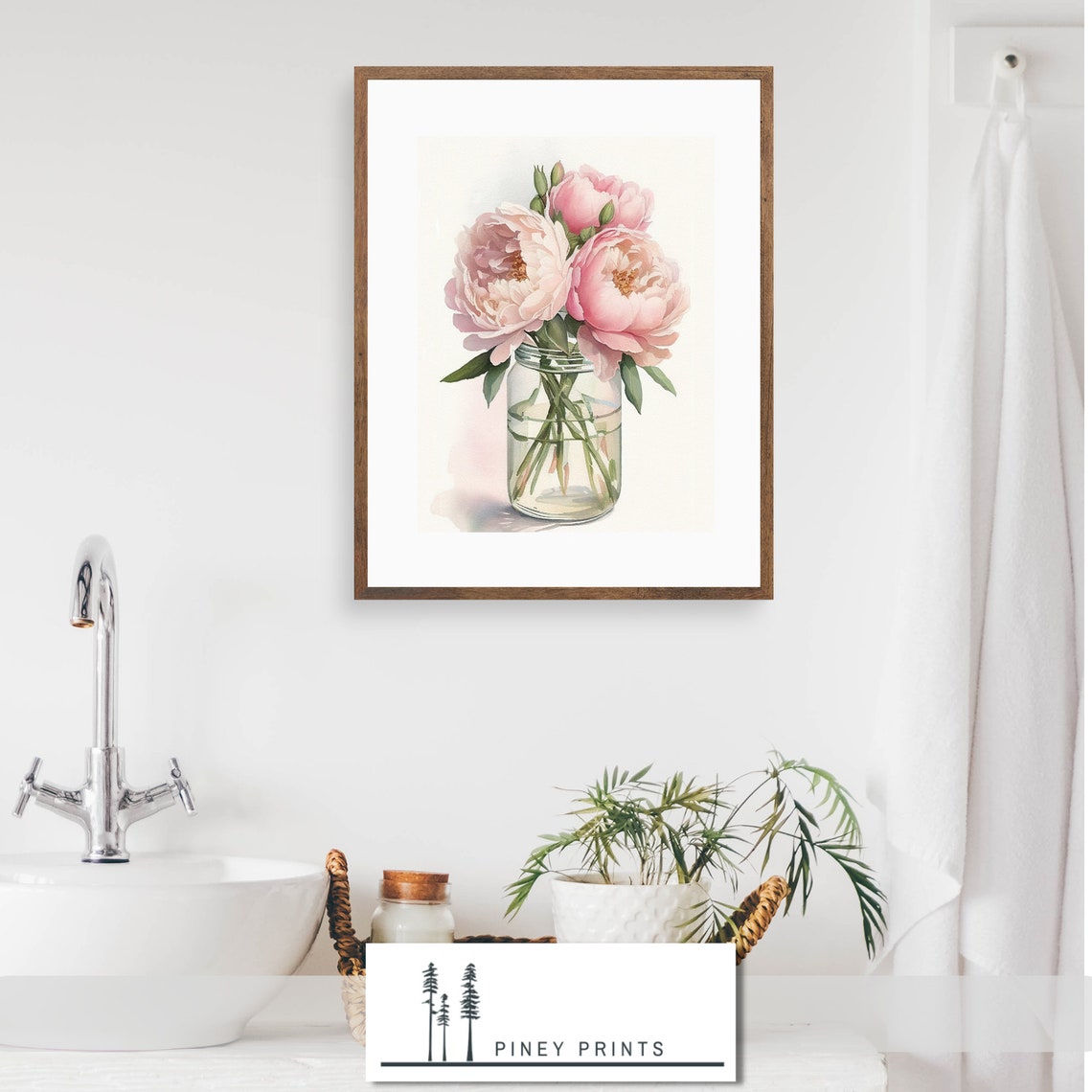 Watercolor Peonies In Vase Art Painting Gallery Wall Art For Home Instant French Floral Art French Parisian Decor