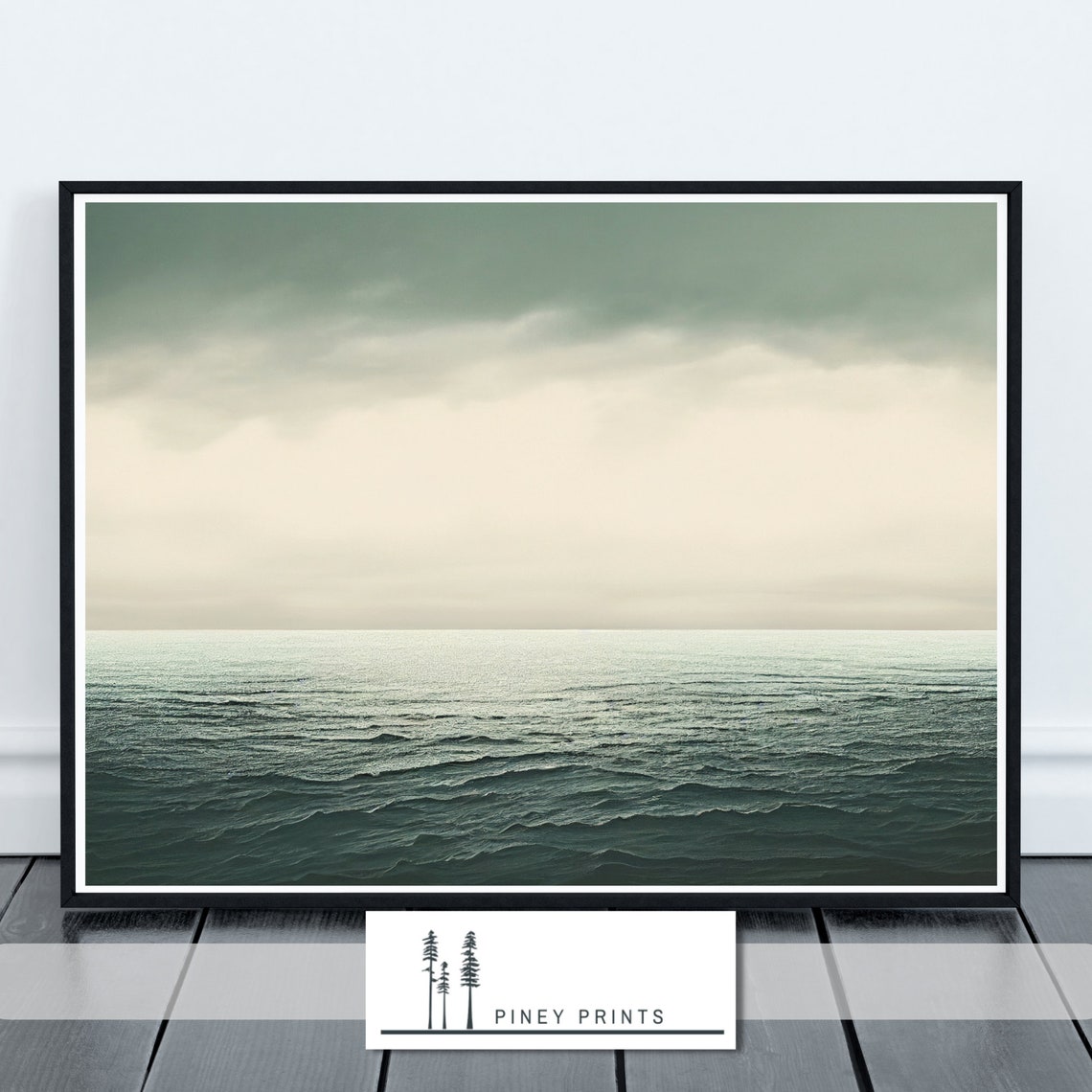 Calm Ocean Seascape Moody Green Horizon Minimalist Decor Poster - Image 4
