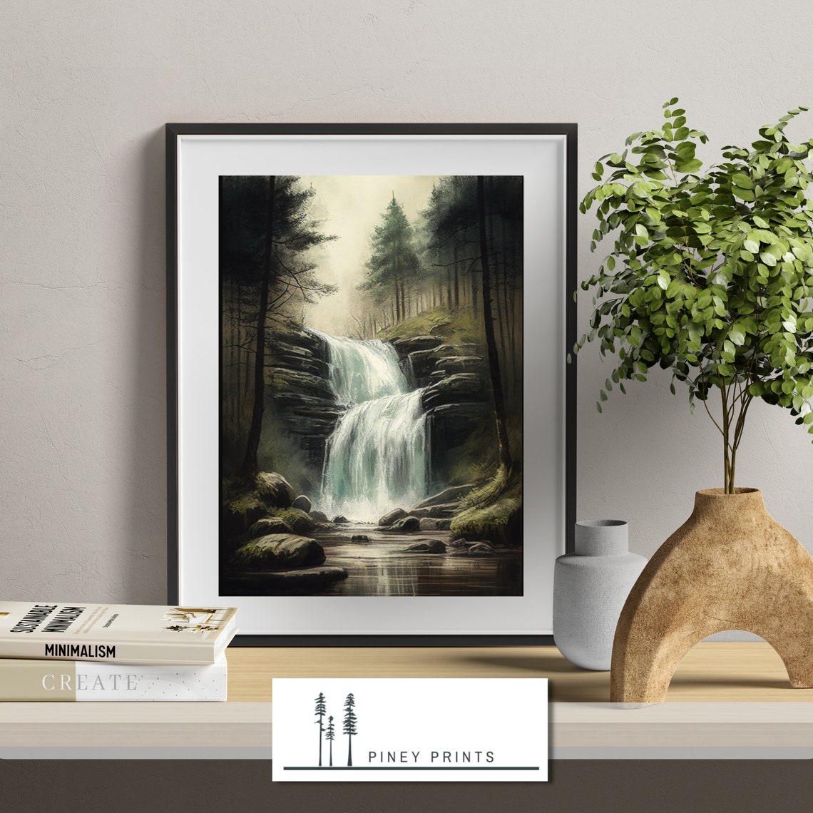 Moody Forest Waterfall Dark Pines Cascading Falls Art Poster - Image 4