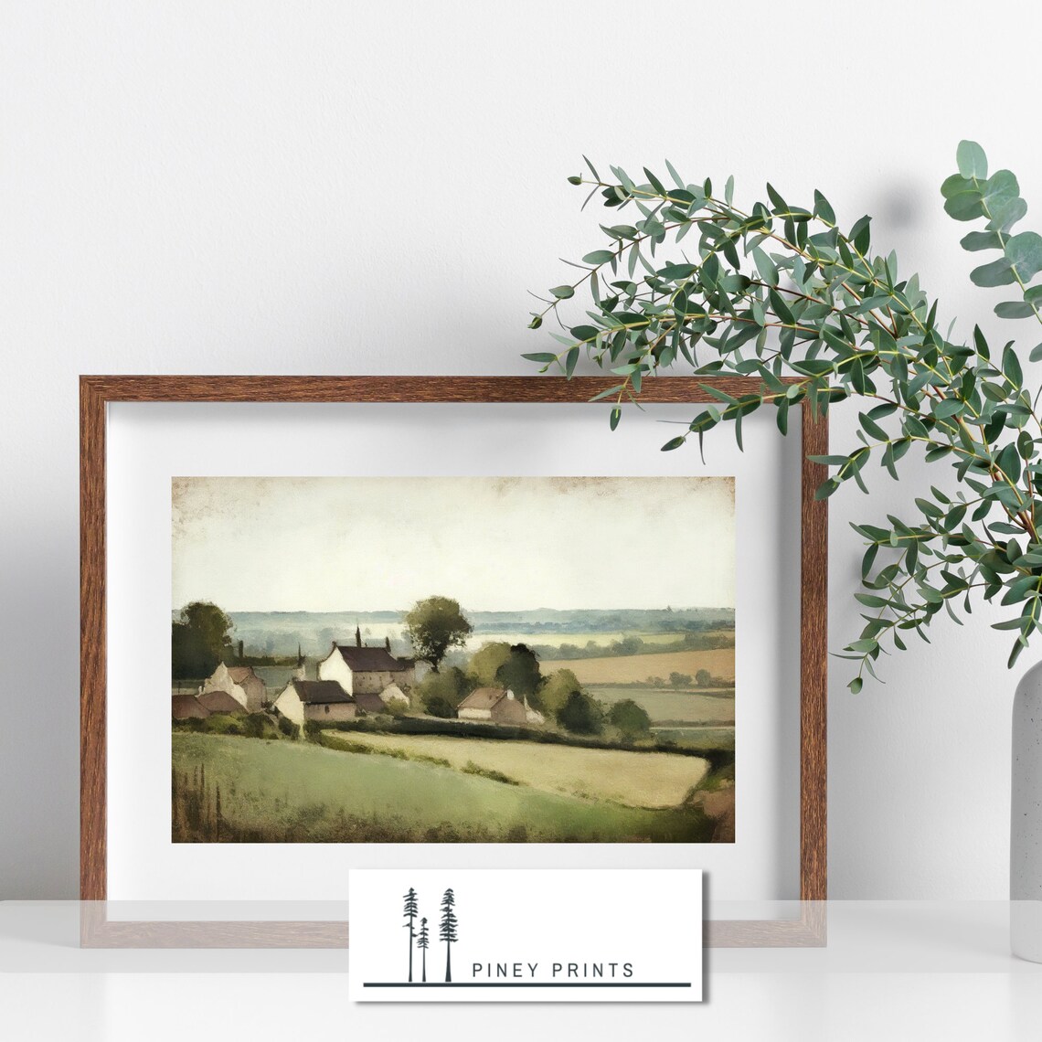 European Countryside Village Rolling Hills Watercolor Art Poster - Image 4