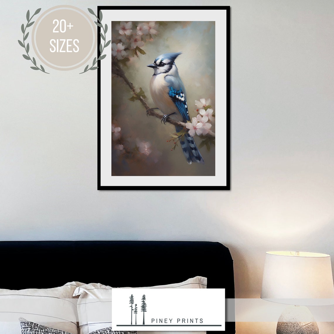 Blue Jay Cherry Blossom Branch Spring Bird Painting Nature Wall Poster - Image 4