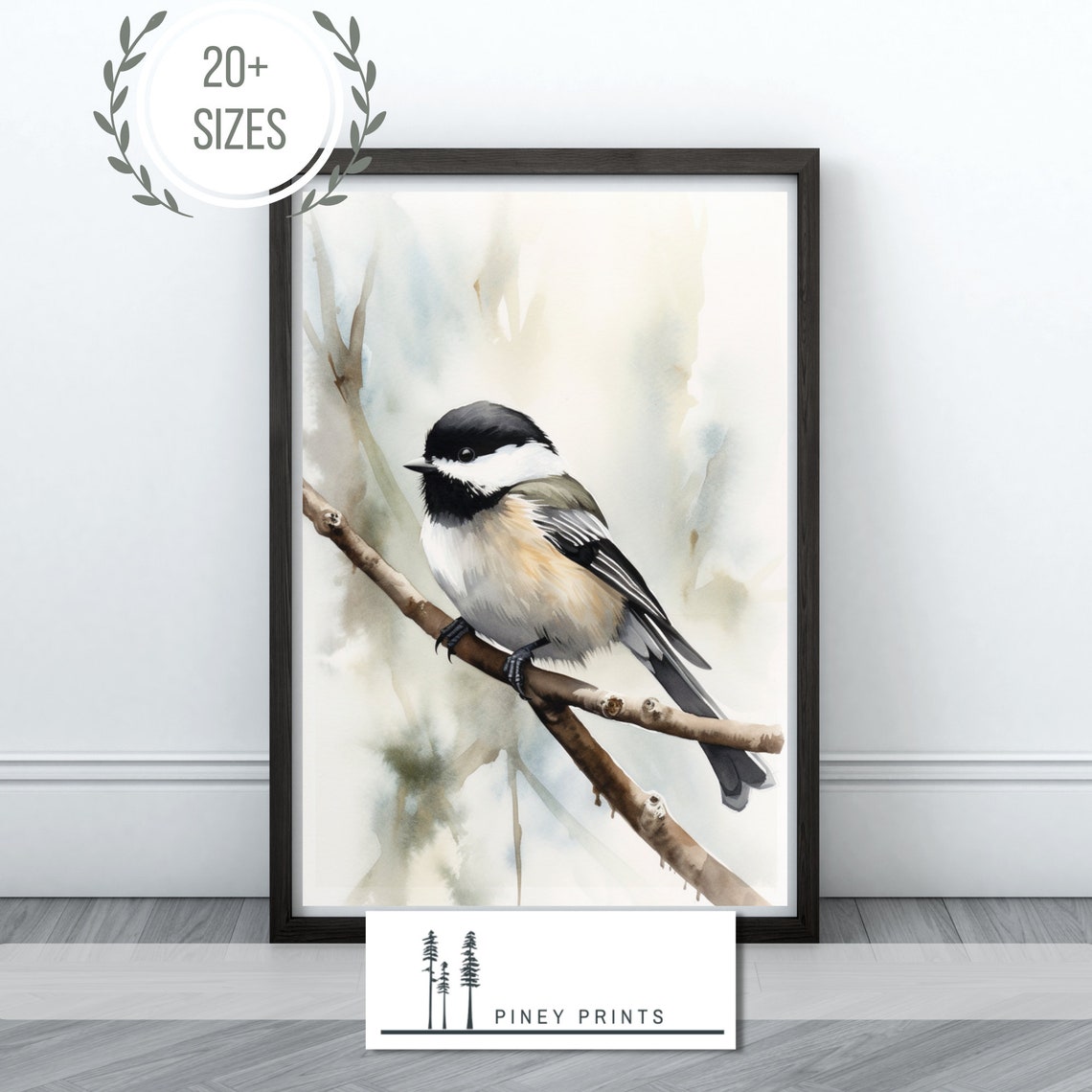 Chickadee On Winter Branch Soft Watercolor Songbird Art Poster - Image 3