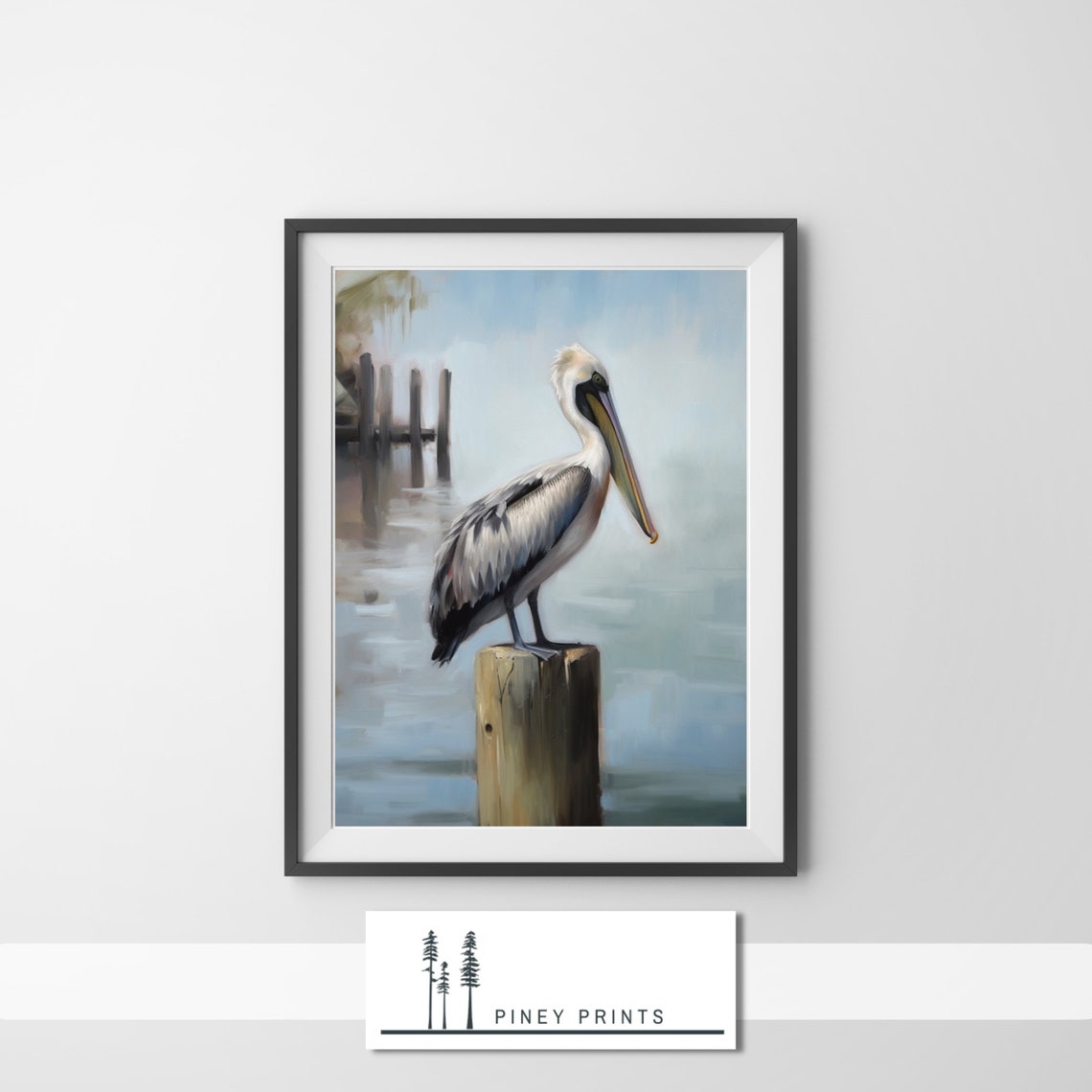 Pelican On Wooden Piling Coastal Painted Bird Art Beach House Poster - Image 4
