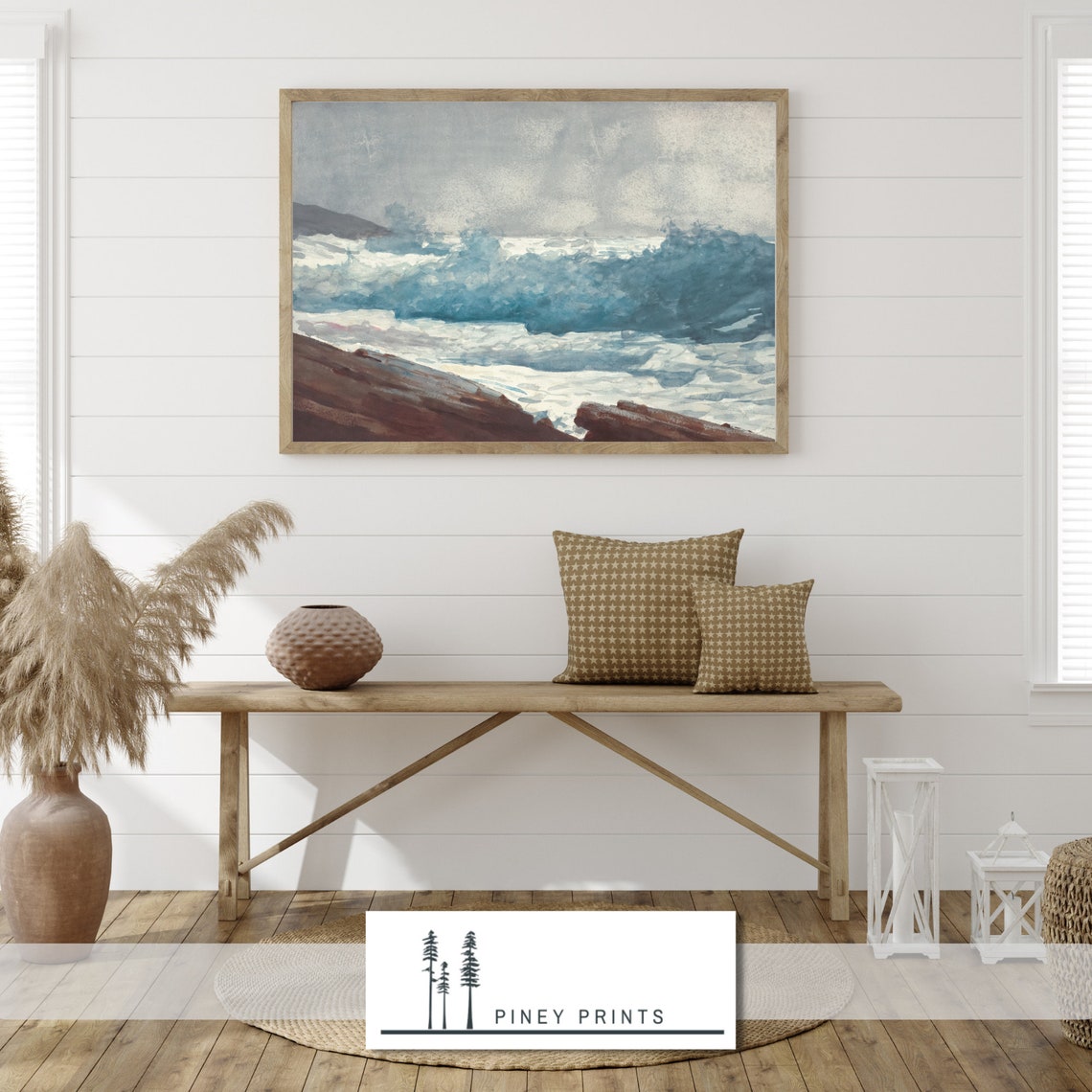 Ocean Breakers Vintage Seascape Painting Coastal Waves On Rocks Poster - Image 3