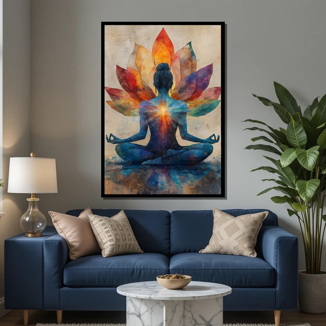 Meditating Woman with Chakra Lotus Spiritual Yoga Art Poster - Image 2