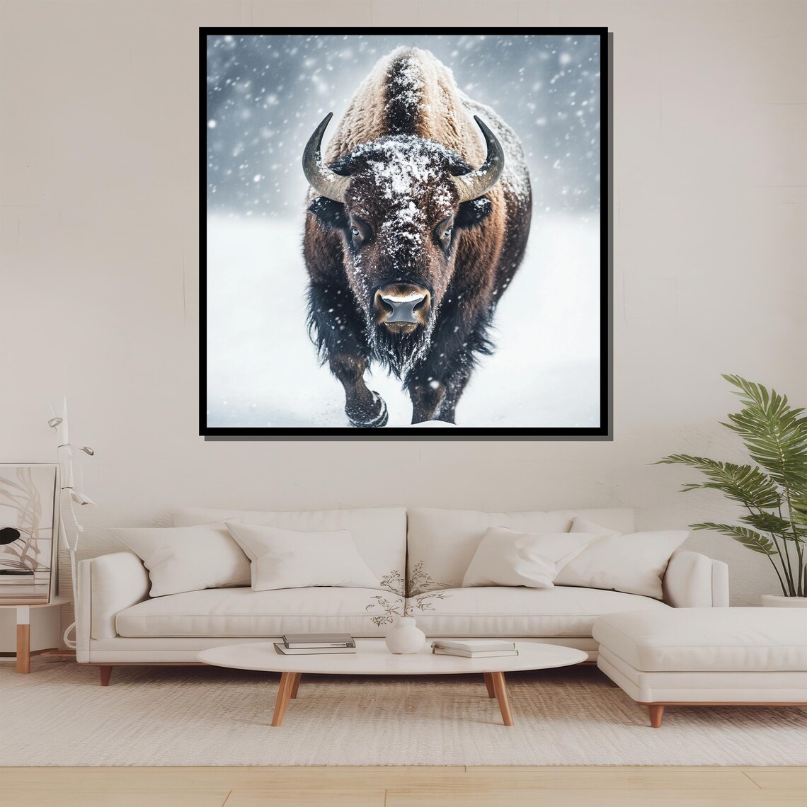 Snow Covered Bison Walking Toward Viewer in a Blizzard Poster - Image 2