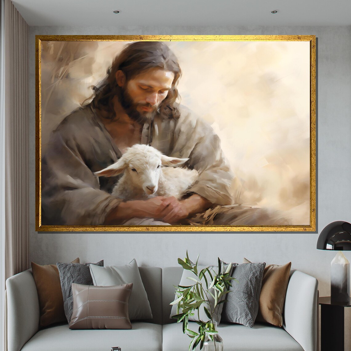 Jesus Holding Lamb, Christian Religious Art Print