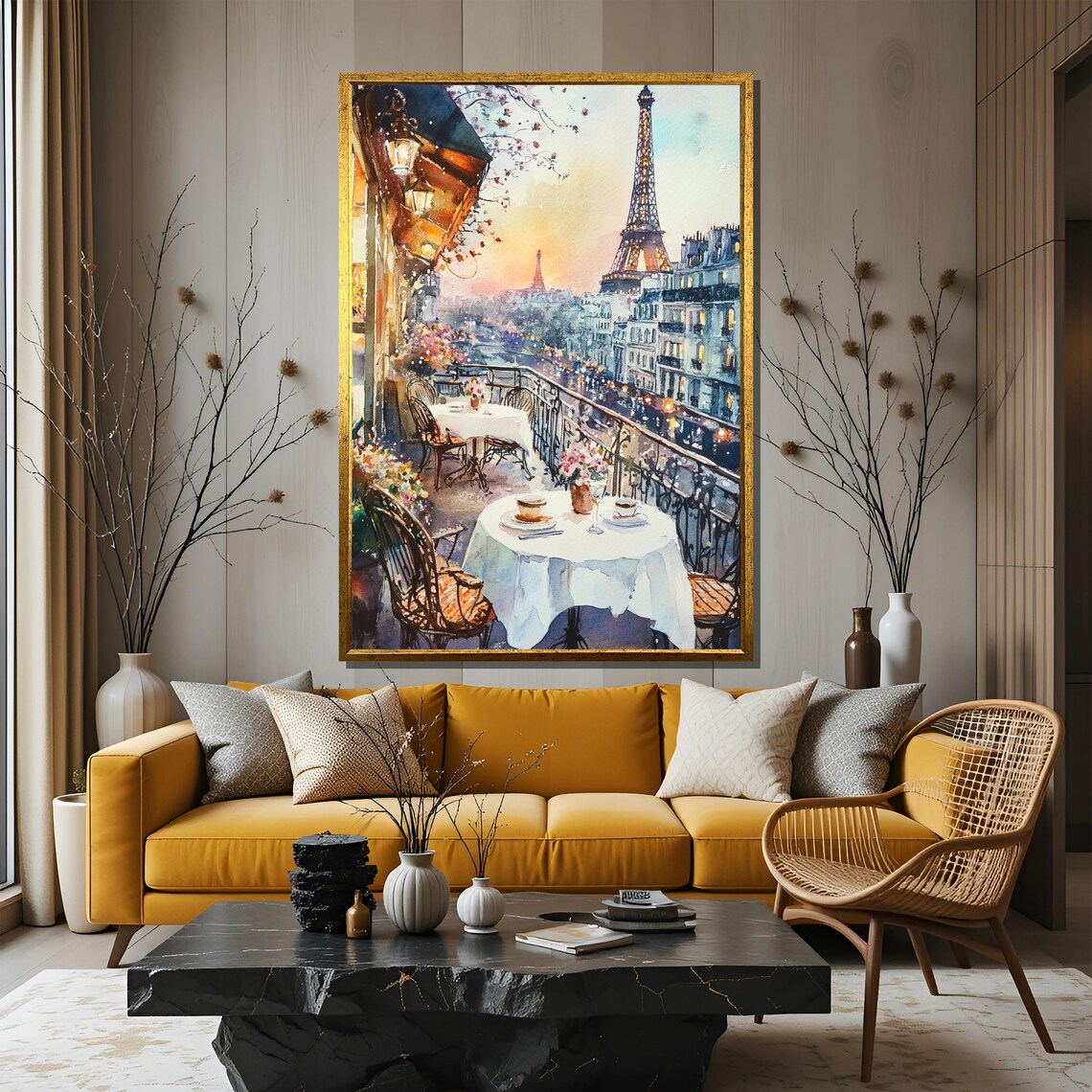 Paris Balcony View Painting, Romantic Cityscape - Image 3