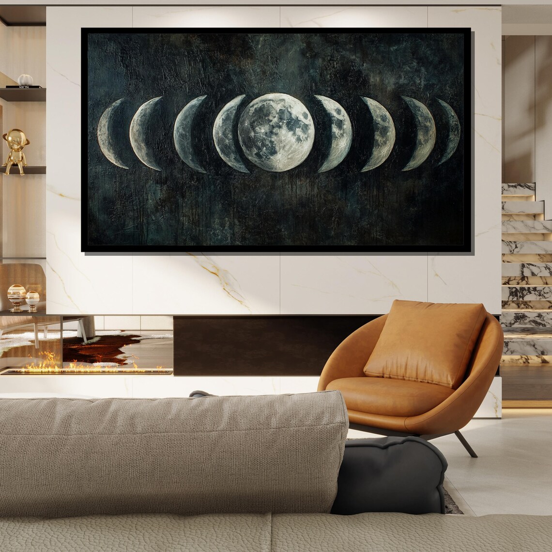 Full Moon Phase Cycle on a Dark Starry Textured Night Sky Poster - Image 2