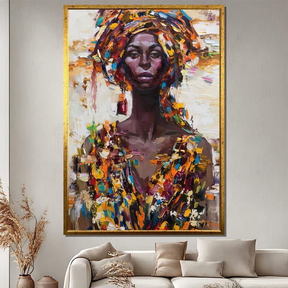 Colorful African Woman Portrait Wall Art Print Bold Modern Expressionist Painting For Living Room Bedroom Or Gallery Decor