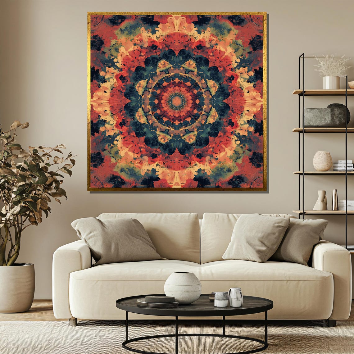 Large Mandala Wall Art With Warm Orange Navy Tones Modern Boho Geometric Print For Living Room Or Meditation Space - Image 3