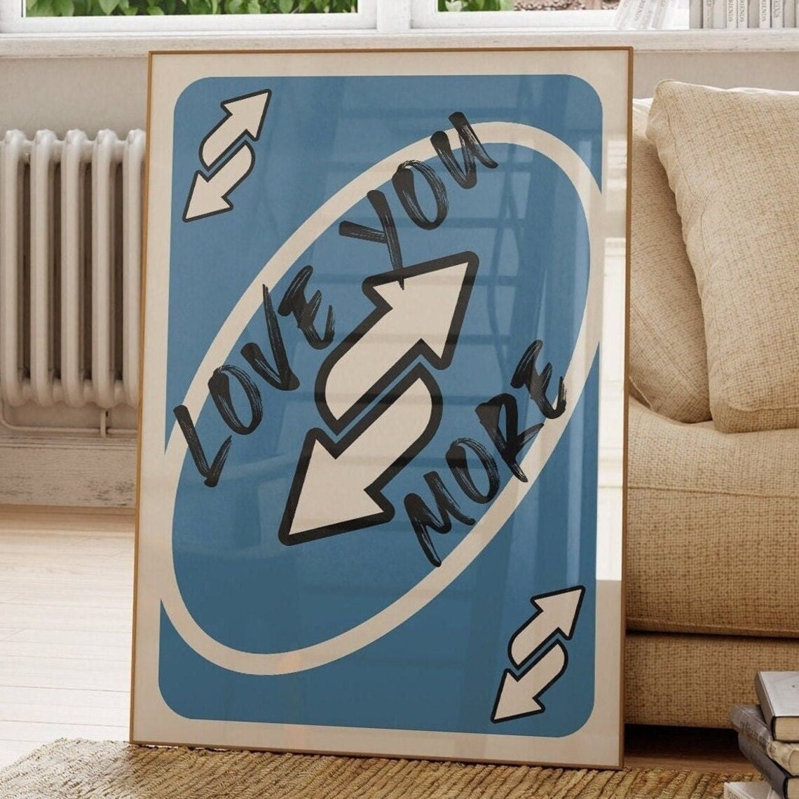 Love You More Blue Retro Reverse Playing Card Quote Wall Art