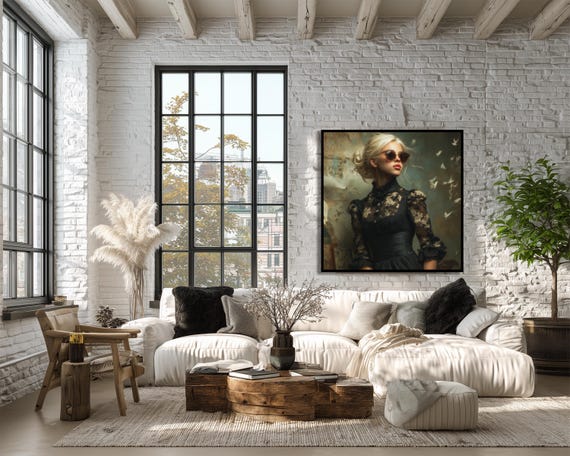 Elegant Woman Portrait With Sunglasses Vintage Boho Wall Art Modern Print Instant
