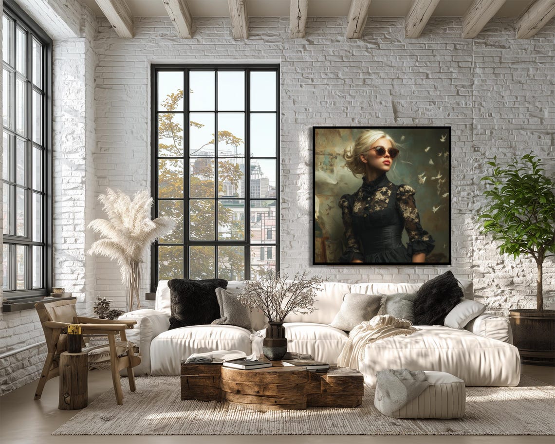 Elegant Woman Portrait With Sunglasses Vintage Boho Wall Art Modern Print Instant