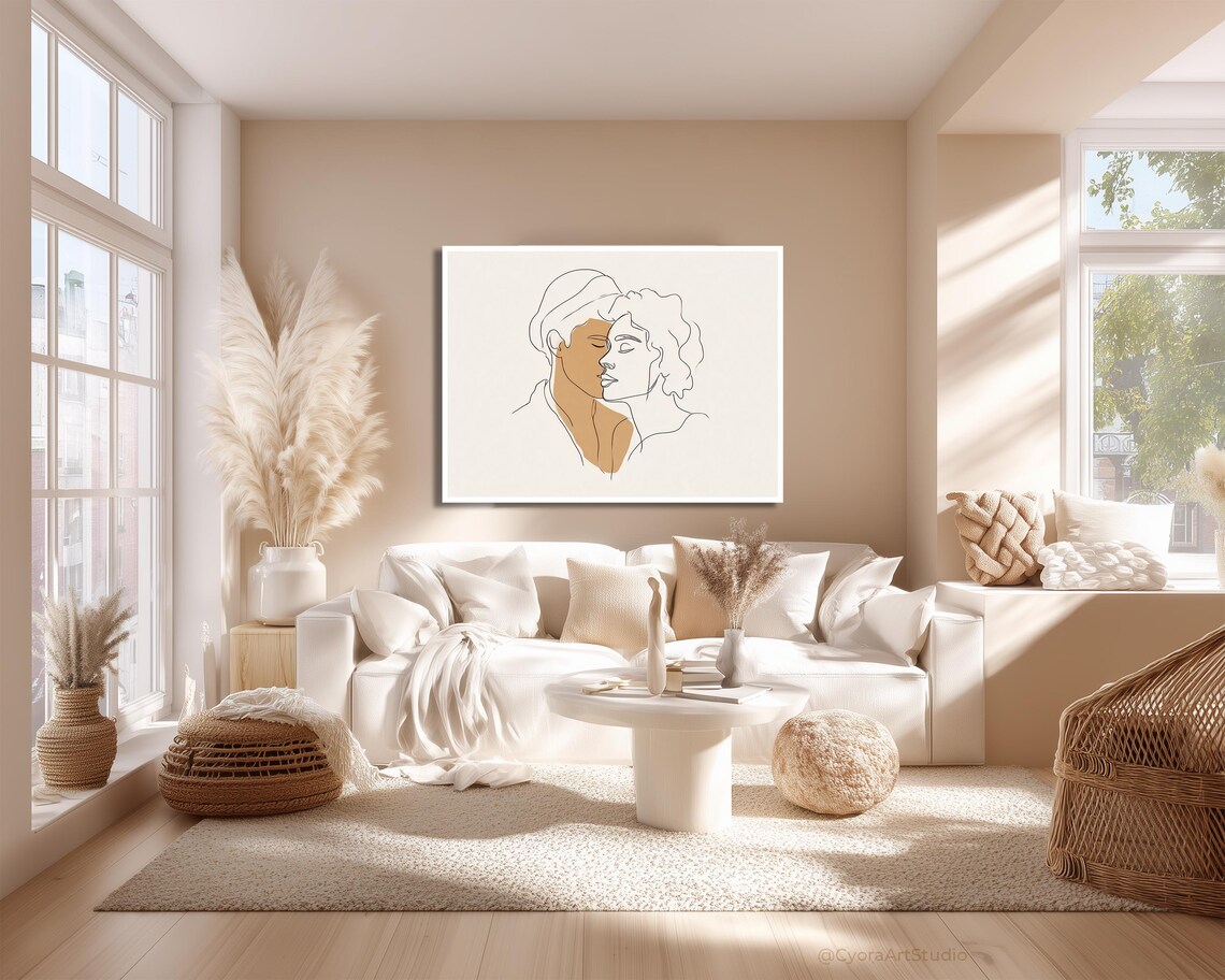 Line Art Couple Embrace, Abstract Love Minimalist