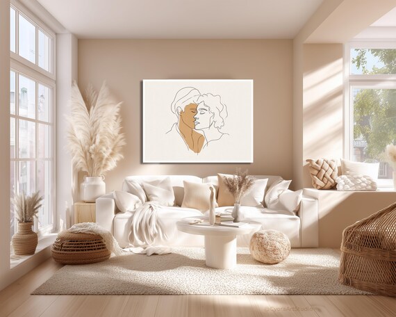 Line Art Couple Embrace, Abstract Love Minimalist
