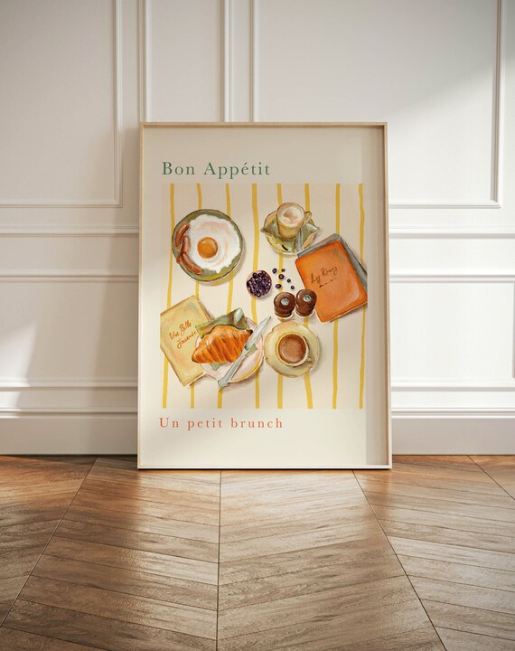 Bon Appetit Petit Brunch French Watercolor Food Table Setting Poster