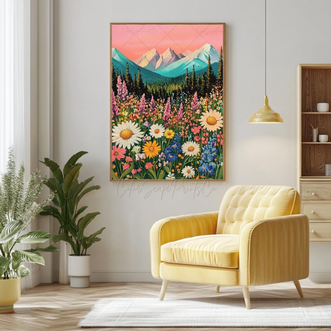 Wildflower Mountain Sunset Daisy Lupine Meadow Landscape Poster - Image 2