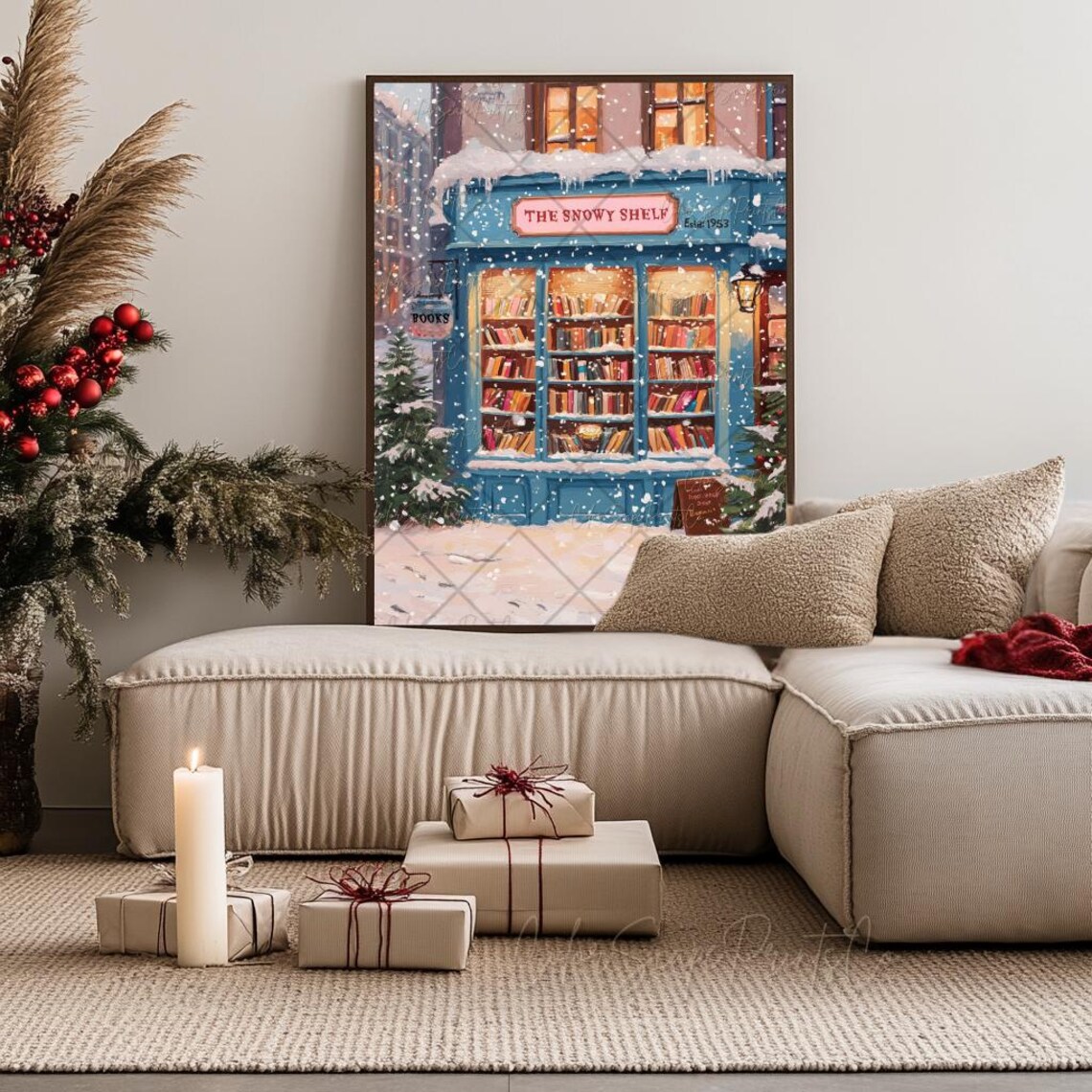 The Snowy Shelf Bookstore Winter Night Snowy Bookshop Poster - Image 3