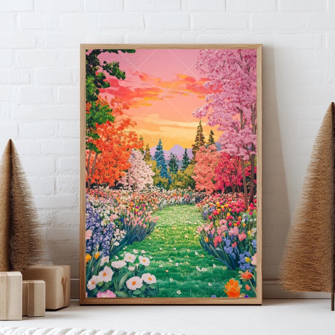 Spring Painting Flower Garden Print Nature Painting Colorful Landscape Wall Art Spring Village Print Summer Wall Art Wildflower Field Print - Image 3