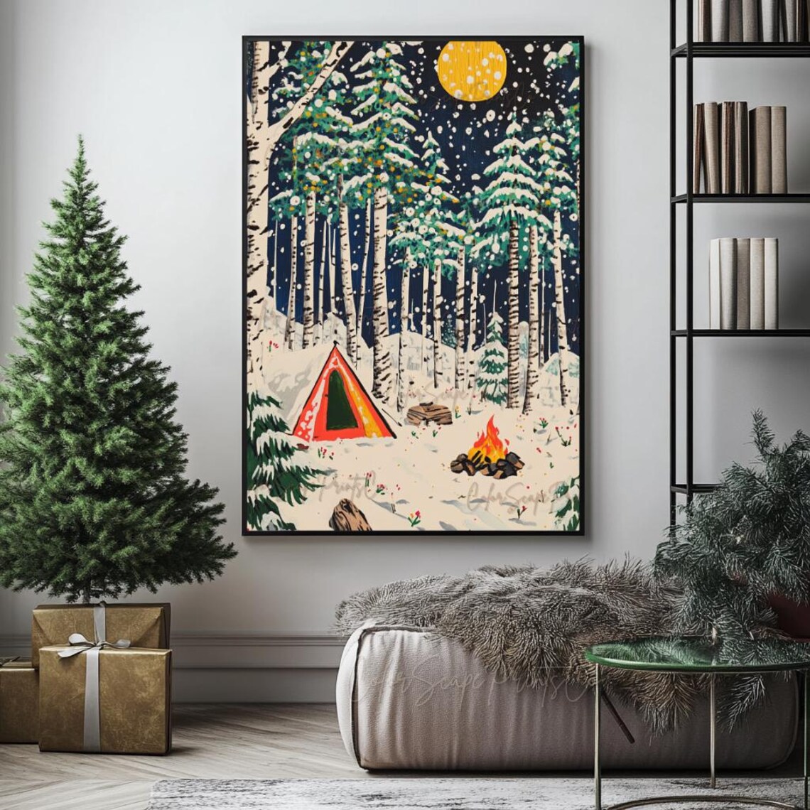 Winter Camping Scene, Enchanted Night Landscape - Image 2