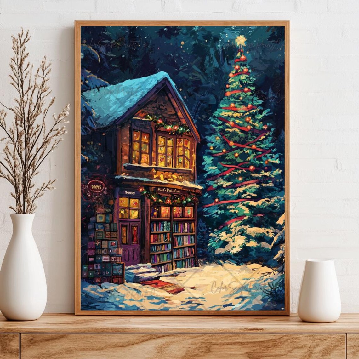 Winter Bookstore Print Christmas Bookshop Print Snowy Bookshop Art Reading Nook Print Bookish Christmas Decor Book Lover Gift Nyc Bookshop - Image 3