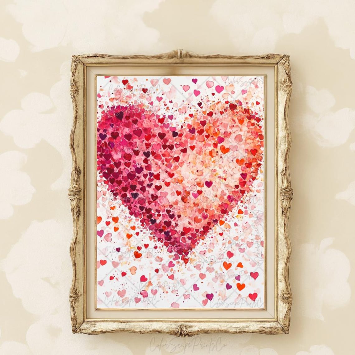 Watercolor Heart Made of Tiny Hearts Valentine Love Art Poster - Image 3