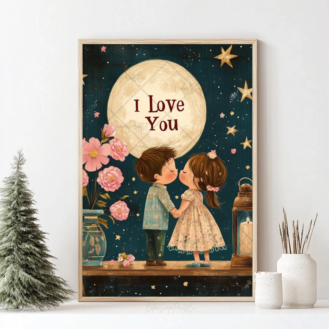 Sweet I Love You Kiss Under the Glowing Full Moon Kids Poster - Image 3