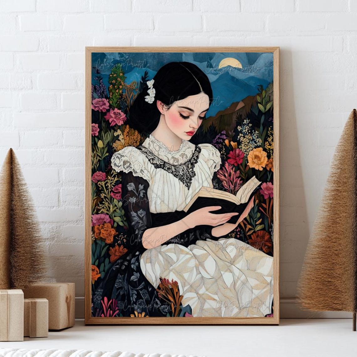 Reading Woman Painting Victorian Woman Reading Print Antique Painting Bookish Wall Art Decadent Young Woman Gift Reading Artwork Books Art - Image 3